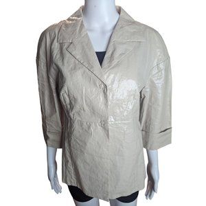 Hoss Intropia Coated 100% Linen Tan Blazer Jacket Designer Boho Sz 44 US Sz 12